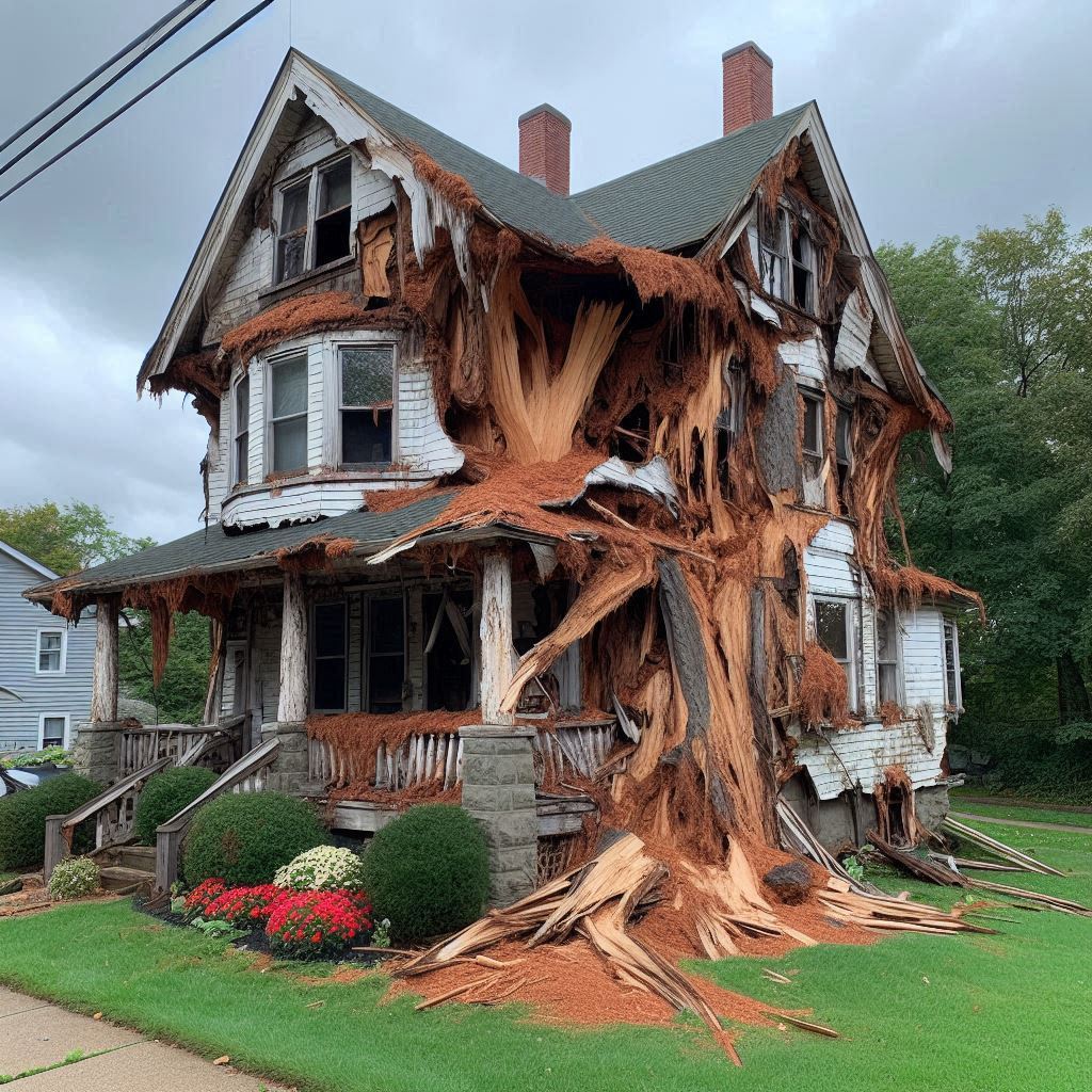Signs Your Lindale Home Needs a Tree Inspection Blog Article - Tree with visible damage, including broken branches and signs of disease near an Lindale home